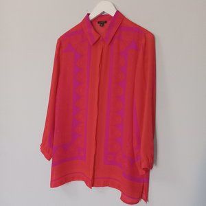 Ann Taylor Red & Pink Geometric Silk Blouse